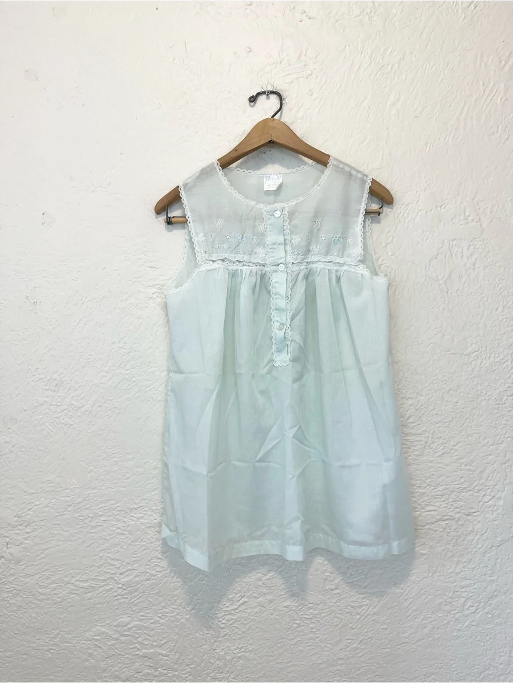 Vintage Micro Mini Babydoll Sleep Dress Blue Eyelet Lace Floral XS - Picture 3 of 14